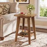 19.69" Square Side Table with 2-Tier Storage Shelf, Solid Wood End Table for Living Room and Sofa Side 3