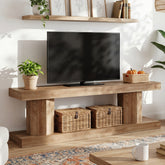 63" Farmhouse TV Stand for TVs up to 70", Wooden Entertainment Center with 2-Tier Open Storage 3