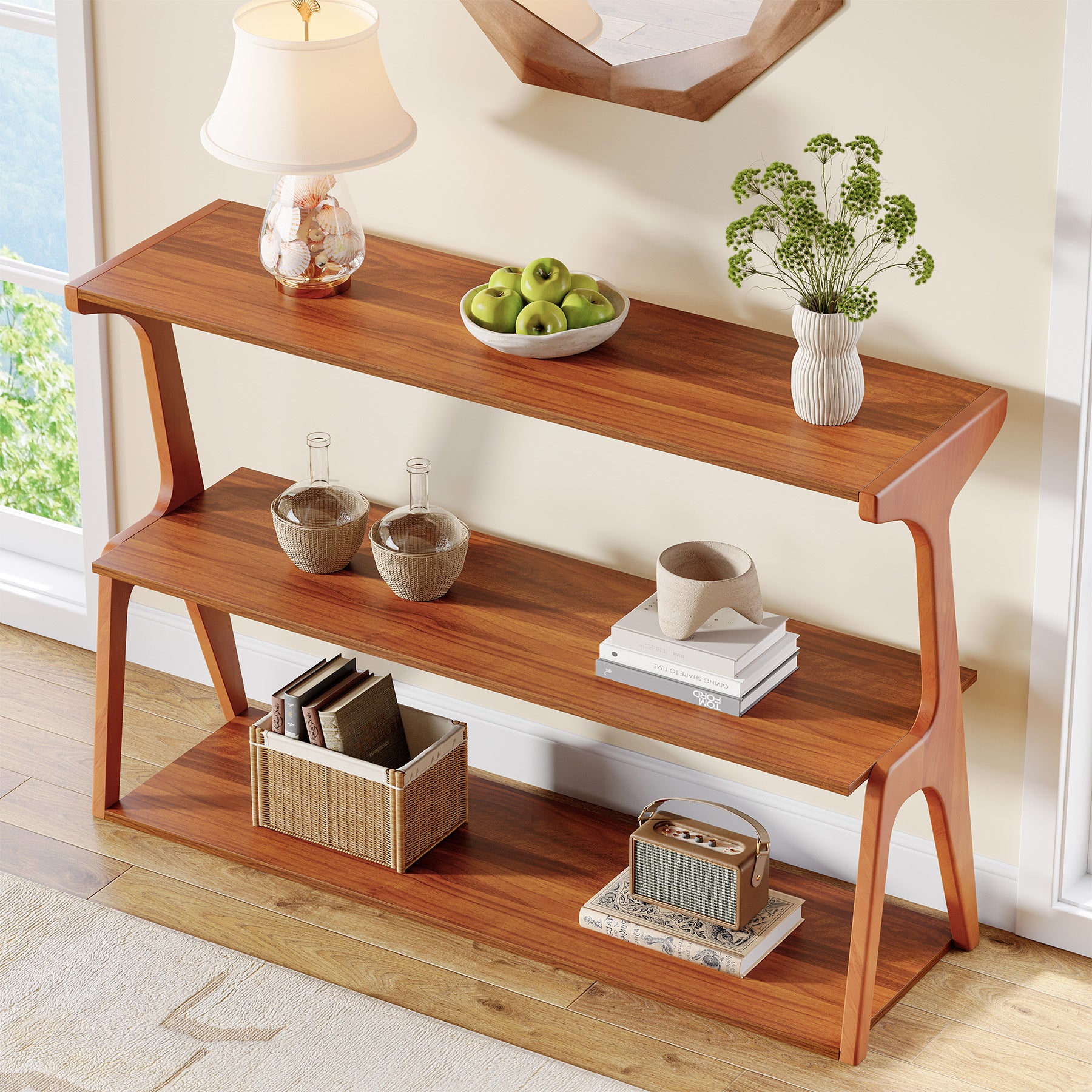 3-Tier Console Table, 47" Narrow Entryway Sofa Table with Solid Wood Legs