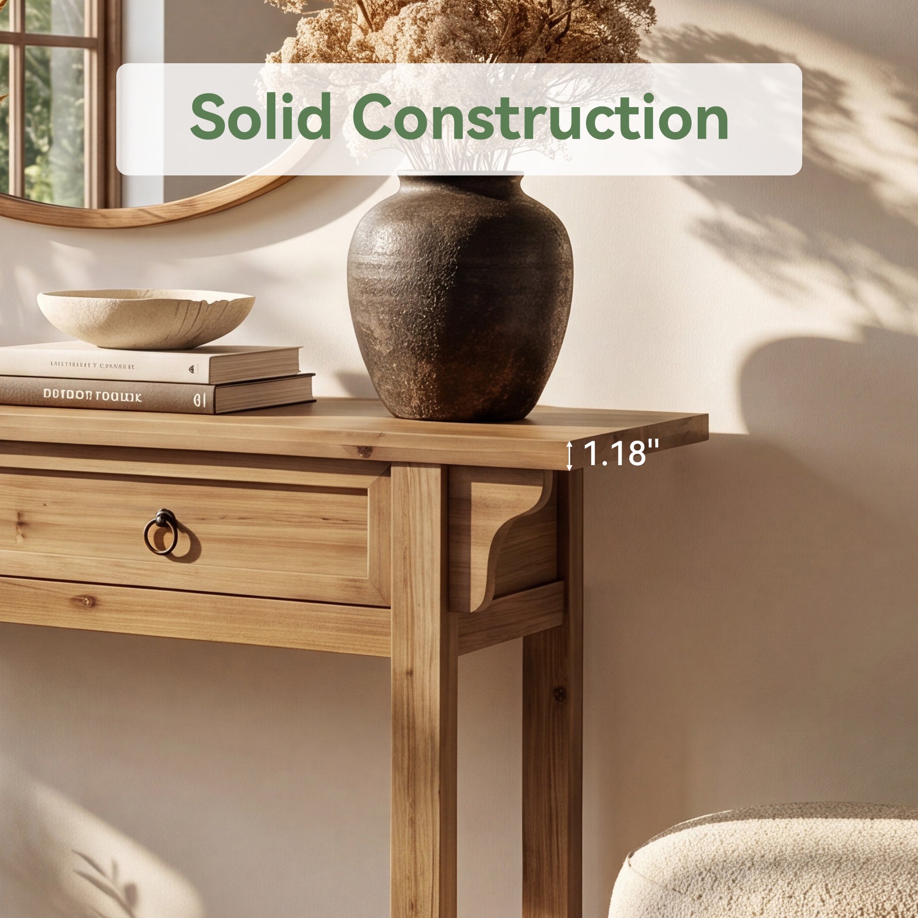 63" Solid Wood Console Table, Farmhouse Sofa Table Entryway Table with 2 Storage Drawers