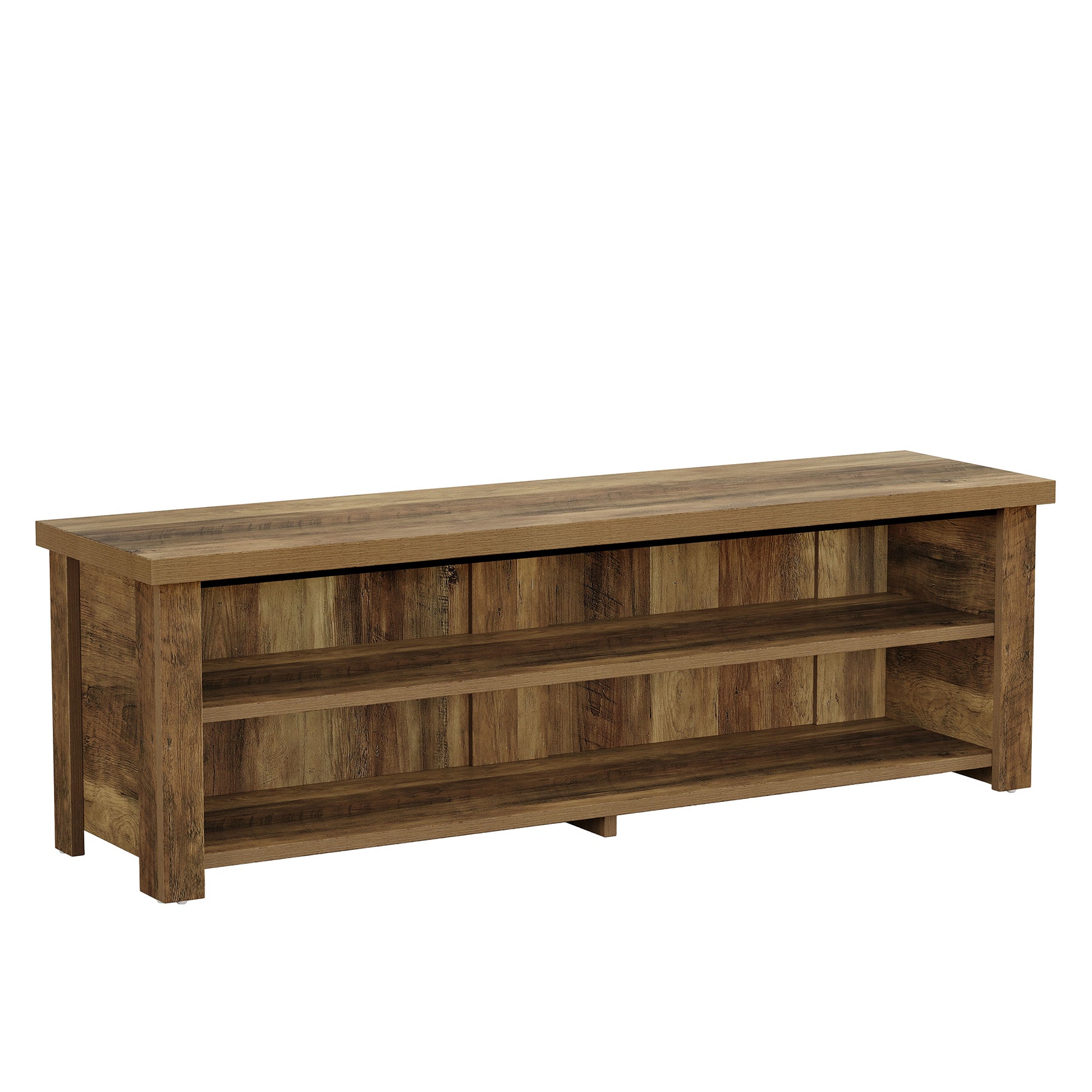 55.1" Entryway Bench with Storage, 2-Tier Farmhouse Shoe Storage Rack for Entryway