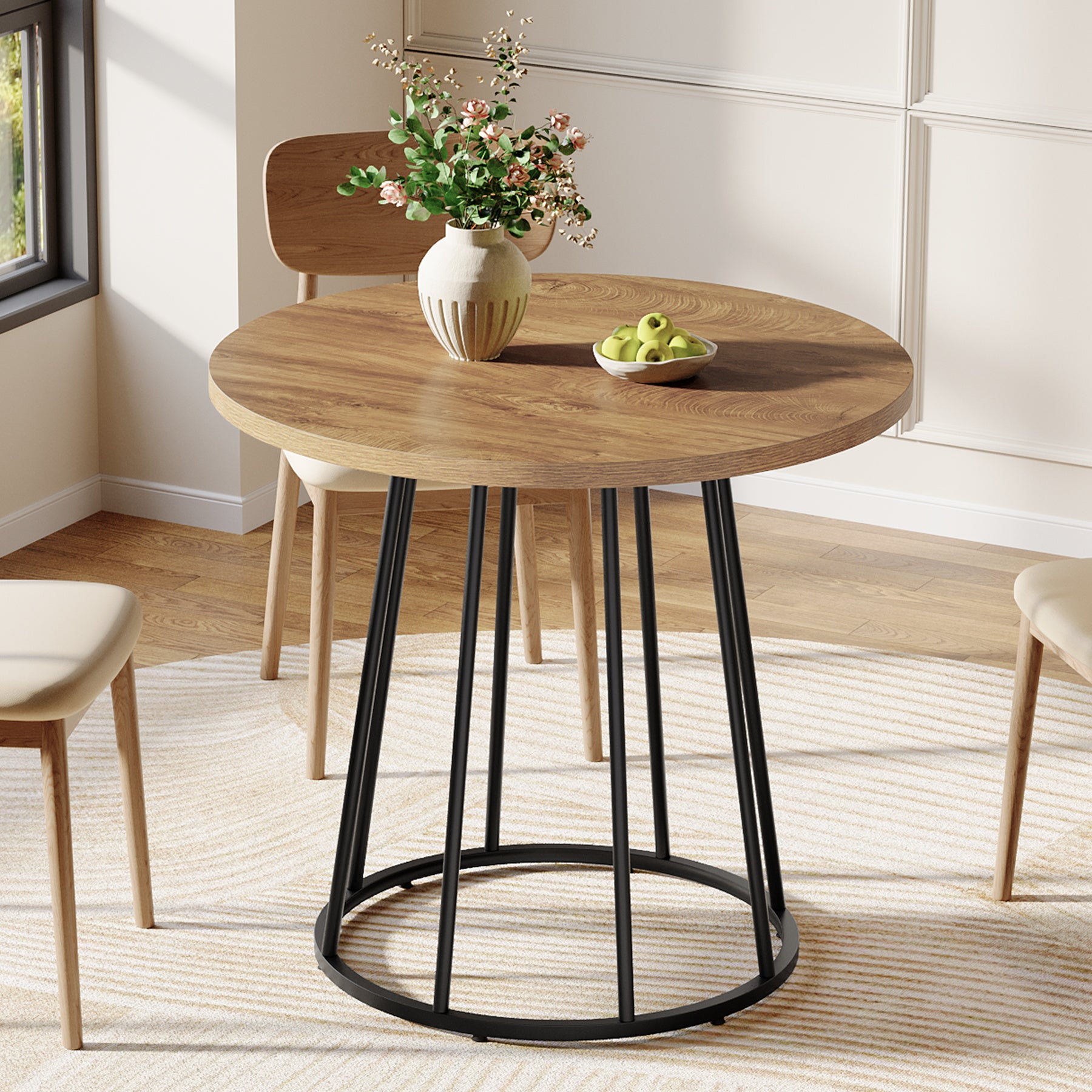 31.5" Round Dining Table For 2-4, Small Kitchen Dinner Table With Metal Base