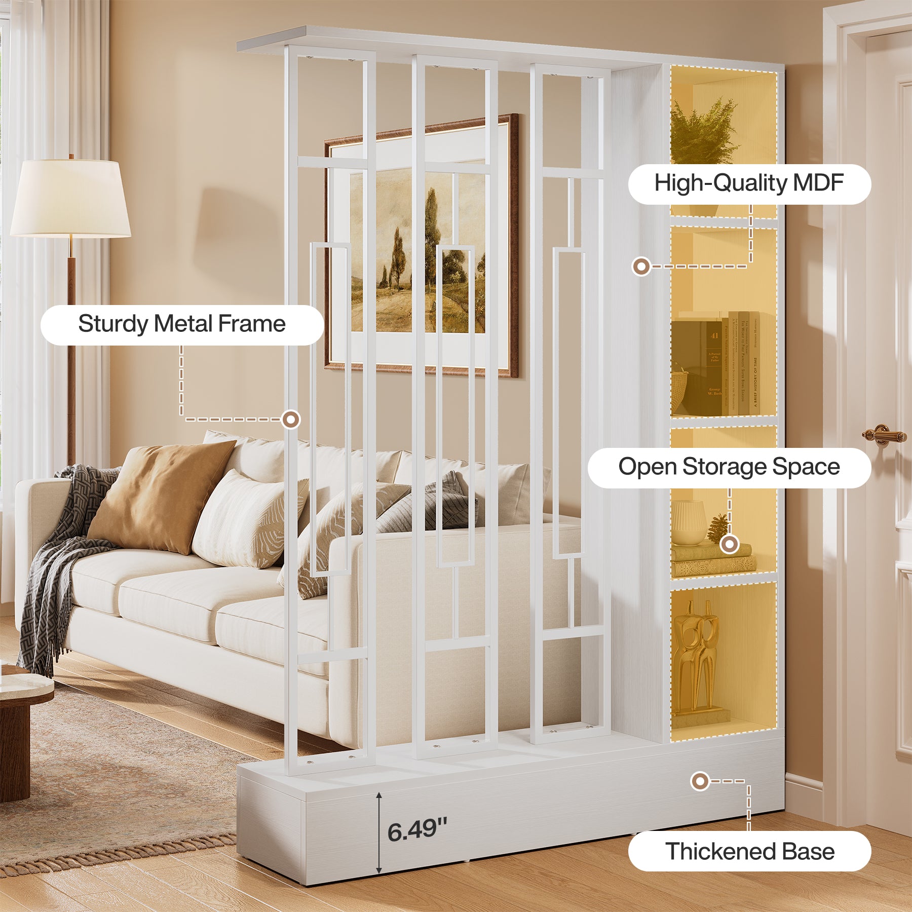 70.9" Wall Room Divider, Freestanding Wall Partition with Display Shelves