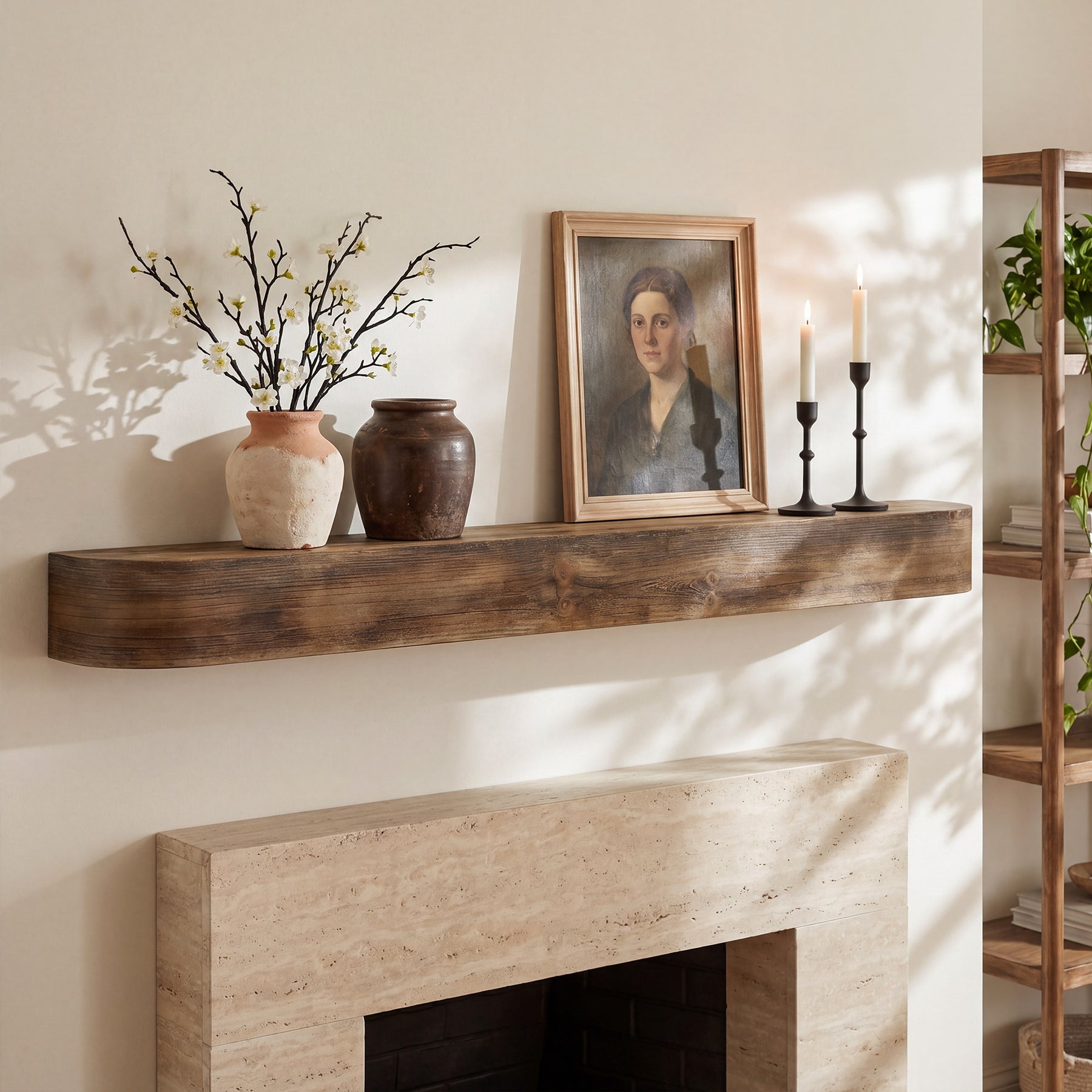 71" Fireplace Mantel, Solid Wood Floating Shelf, Wall Mounted Mantel for Over Fireplace