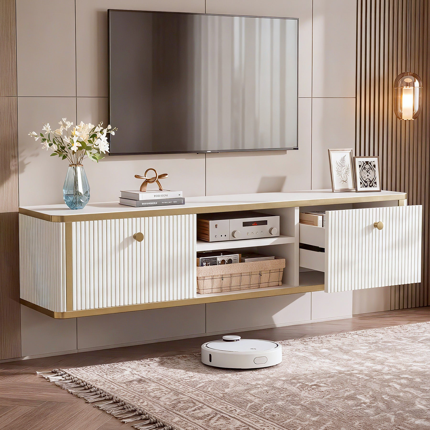 55" Floating TV Stand with 2 Drawers, Wall Mounted Entertainment Center for Living Room