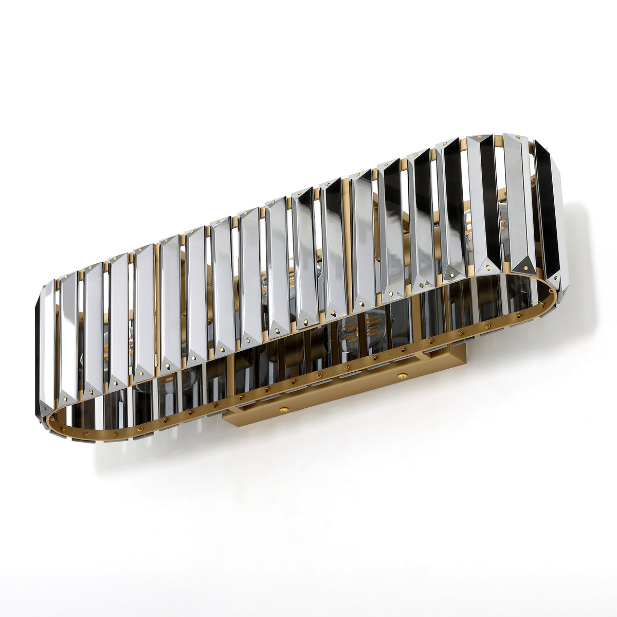 3-Light 19.7" Bathroom Vanity Light, Gold Wall Sconce with Smoky Crystal