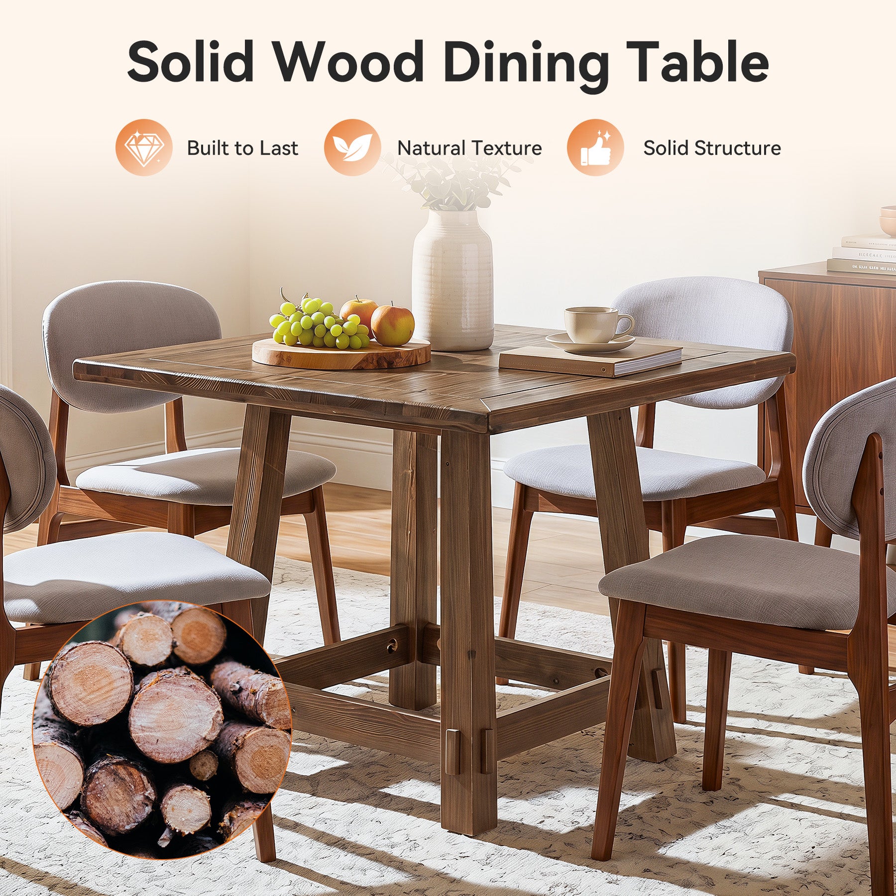 31.5" Solid Wood Dining Table for 4, Small Square Kitchen Table for Dining Room