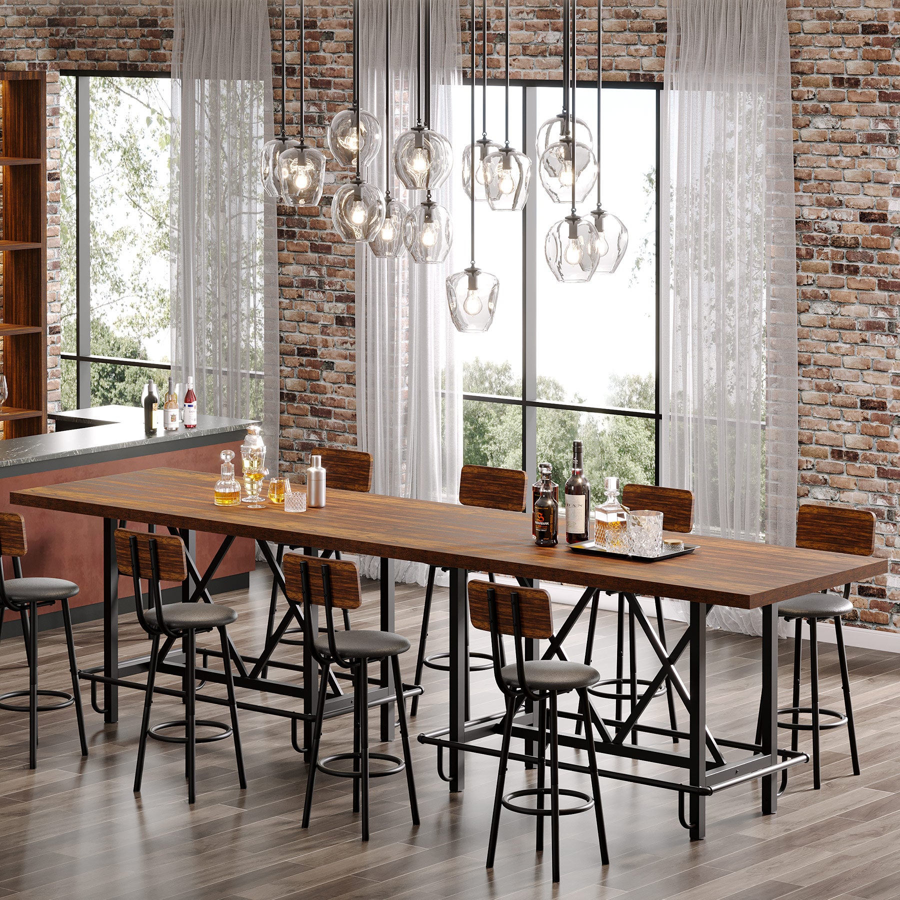 62.99" Counter Height Bar Table, Rectangular Farmhouse Pub Table for Kitchen or Dining Area