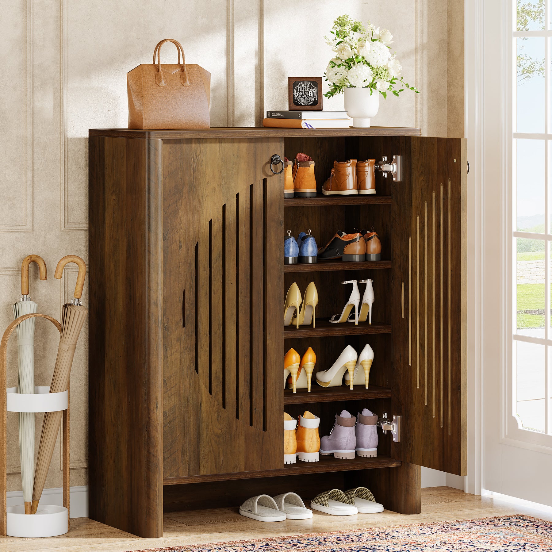 5-Tier Shoe Cabinet with Doors, Shoe Storage Organizer with Removable Shelf