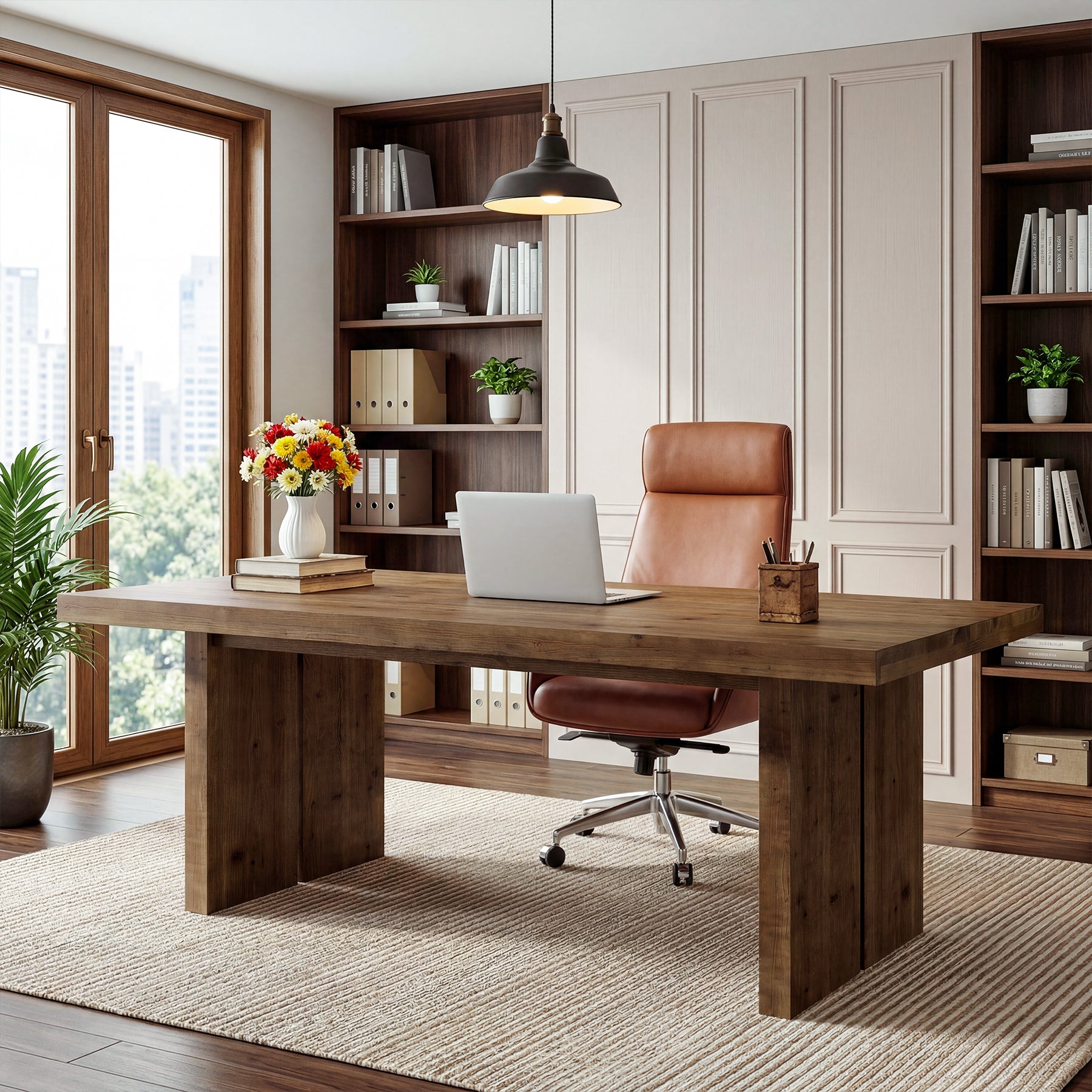 Tribesigns 63" Solid Wood Desk, Farmhouse Executive Computer Desk for Home Office