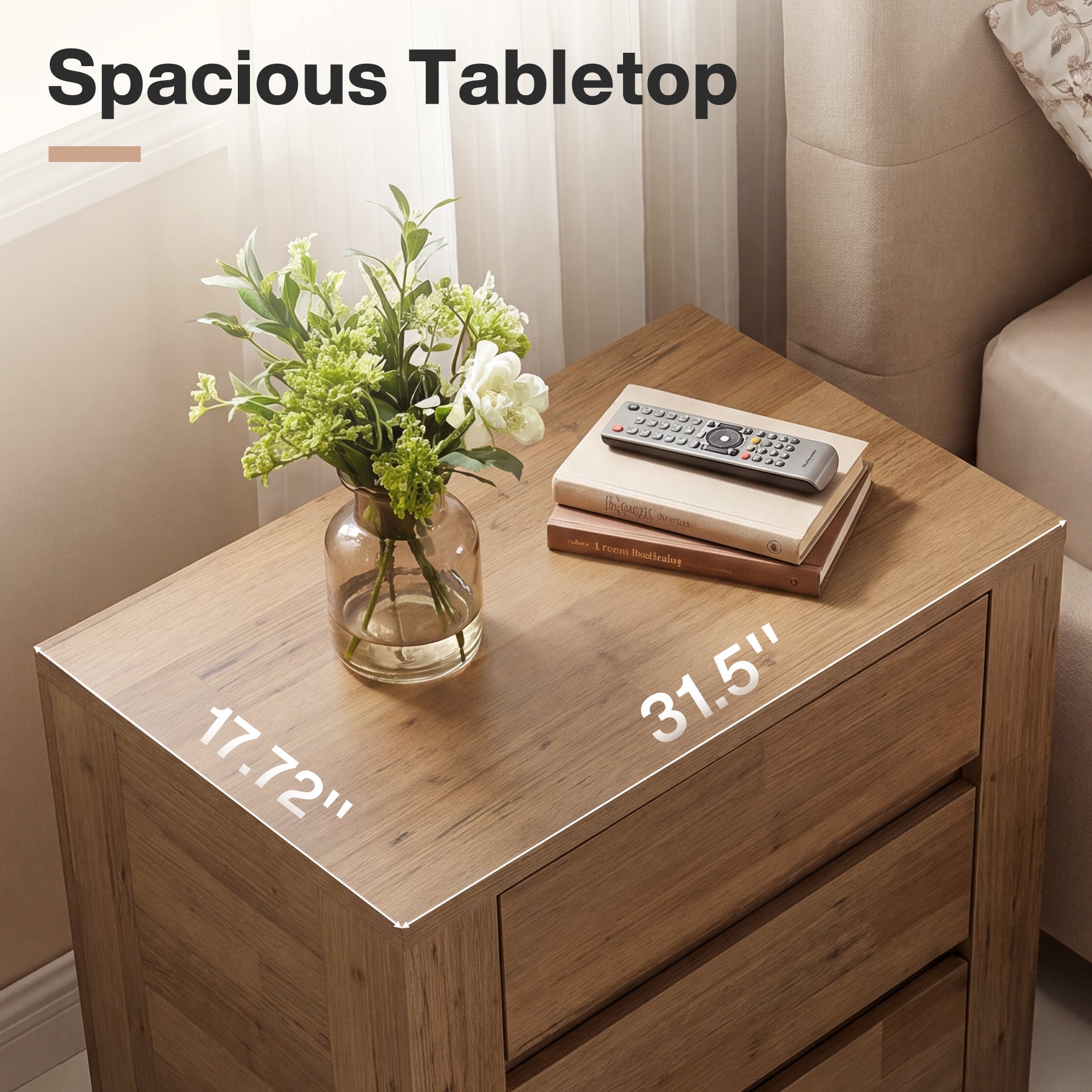31.5" Wide Nightstand, Oversized Bedside Table with 3 Drawers for Bedroom