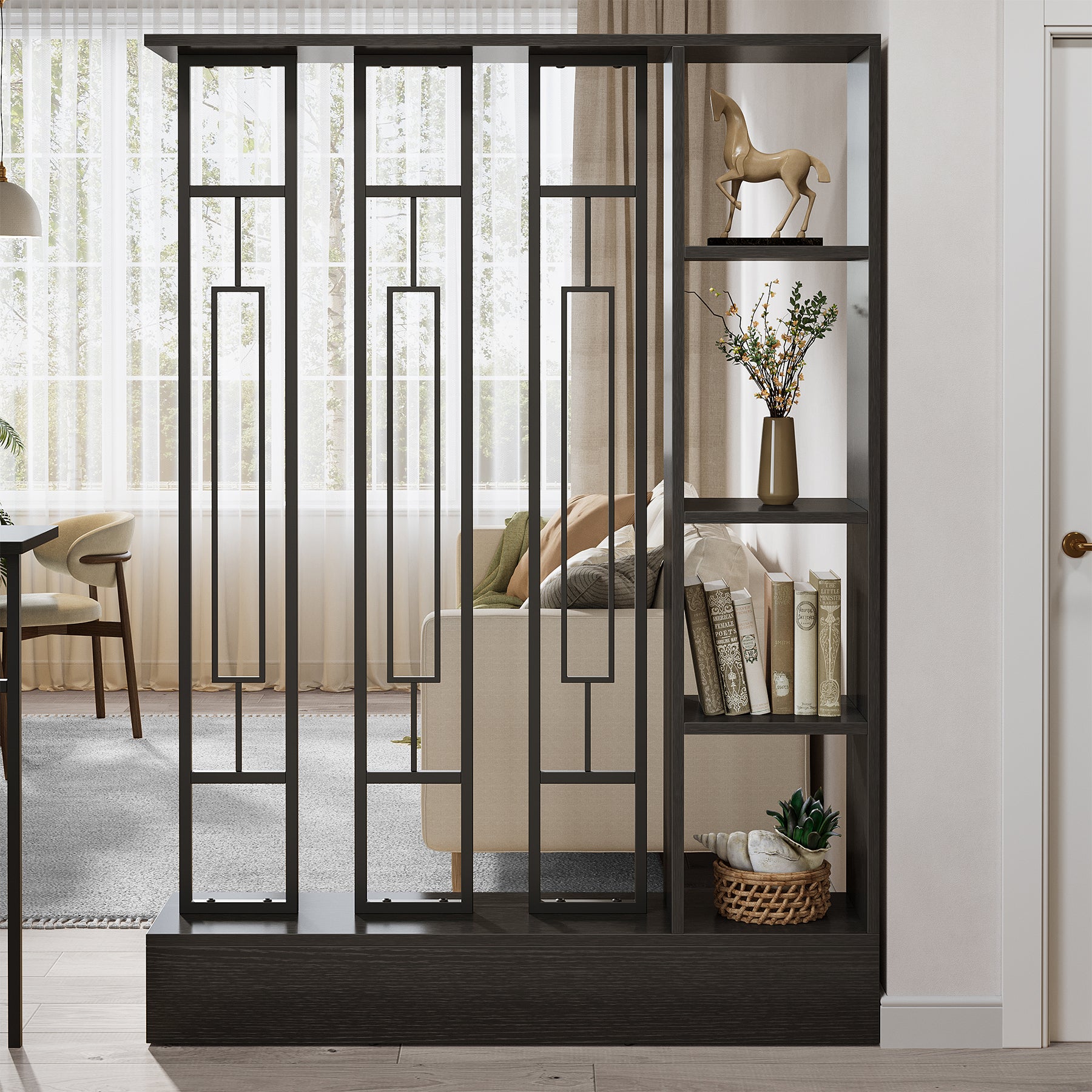 70.9" Wall Room Divider, Freestanding Wall Partition with Display Shelves