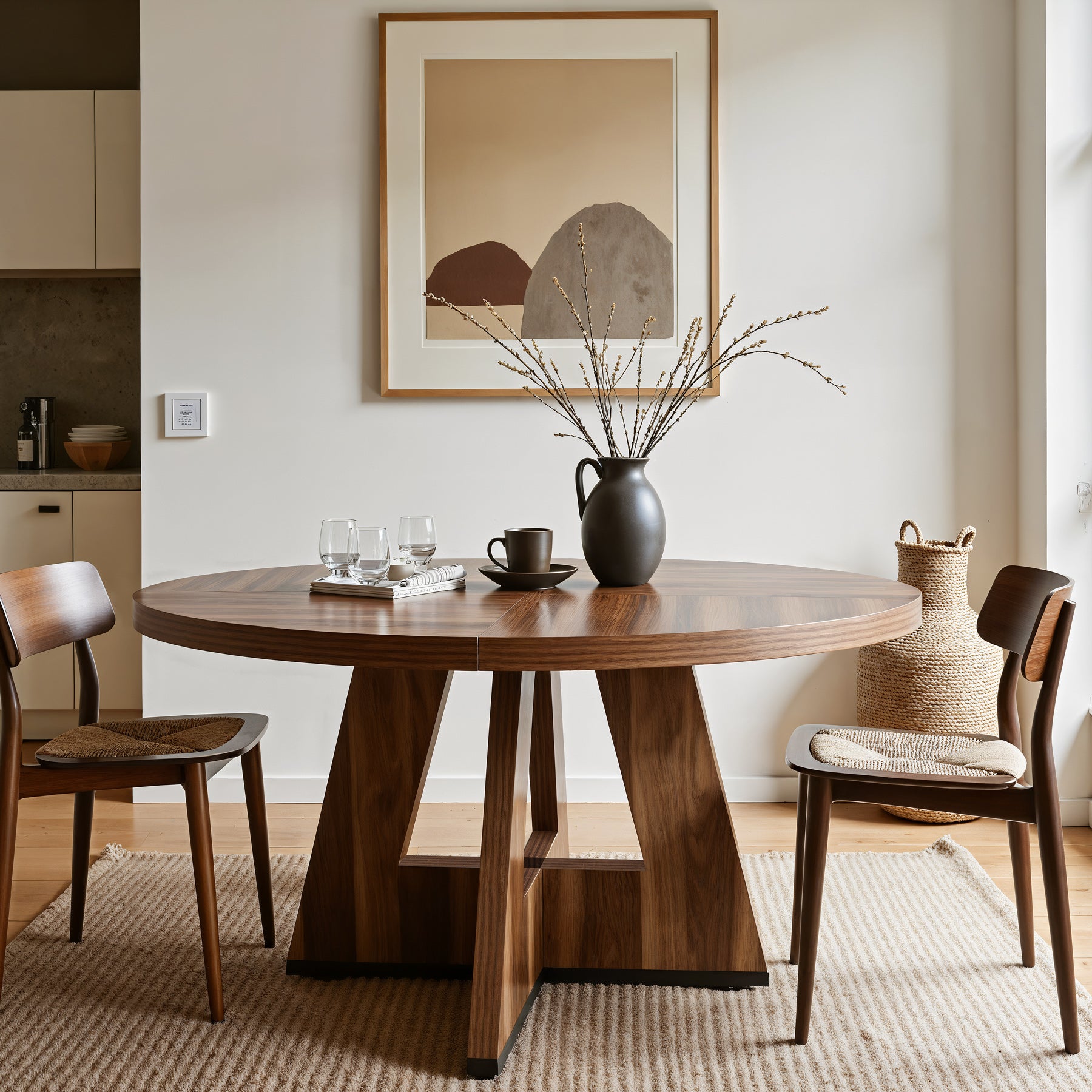 47" Round Farmhouse Dining Table for 4 People, Rustic Dining Room Table