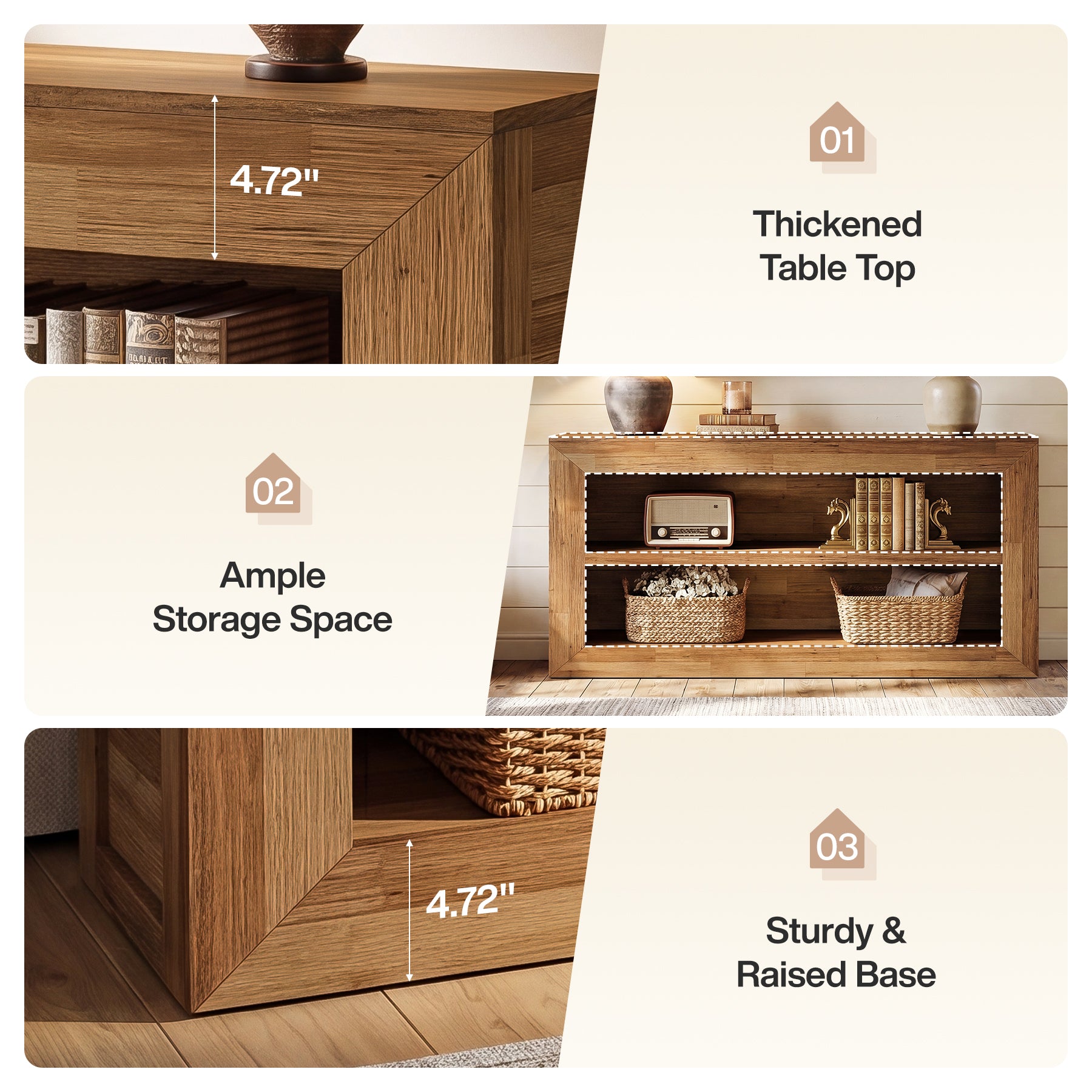 63-Inch Wooden Console Table, Narrow Entryway Table with 2-Tier Open Storage for Hallway