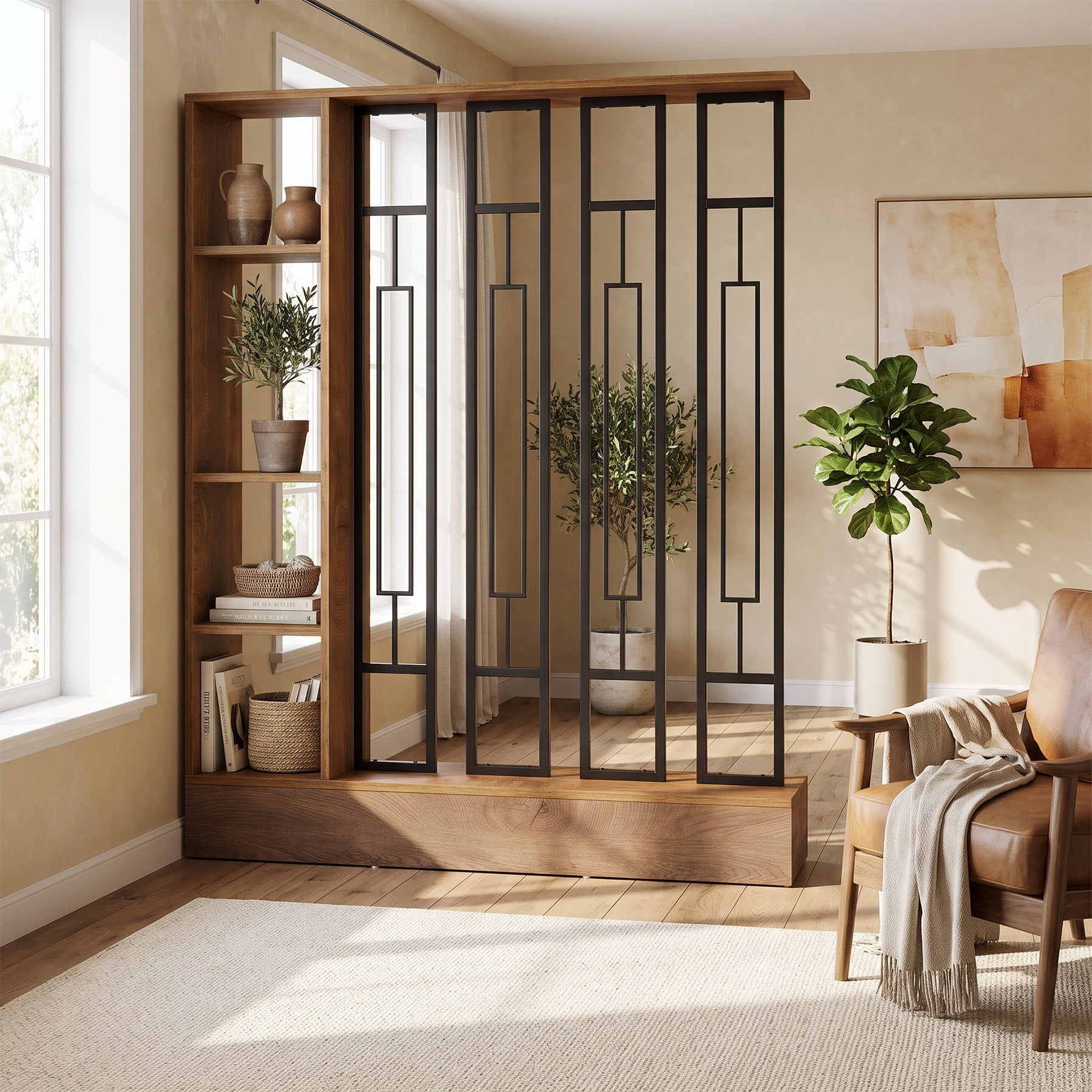 70.8" Tall Freestanding Room Divider, Storage Wall Partition with Display Shelves