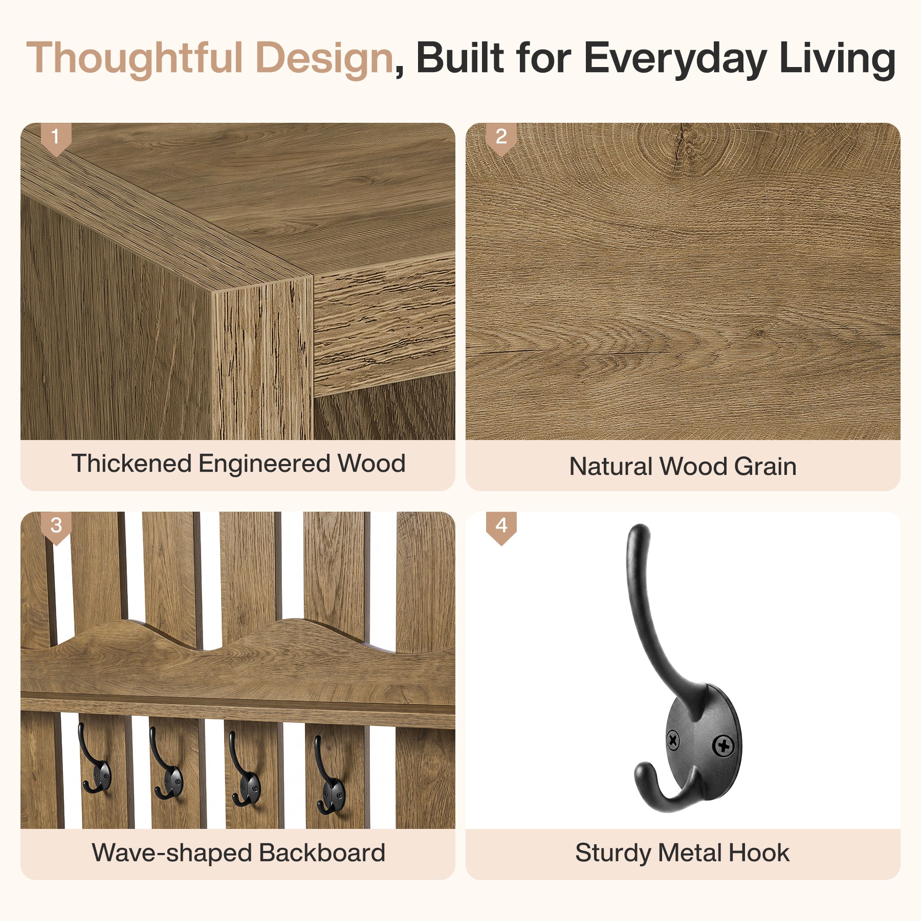 71.6" Tall Hall Tree, Farmhouse Entryway Storage with Bench & 4 Coat Hooks