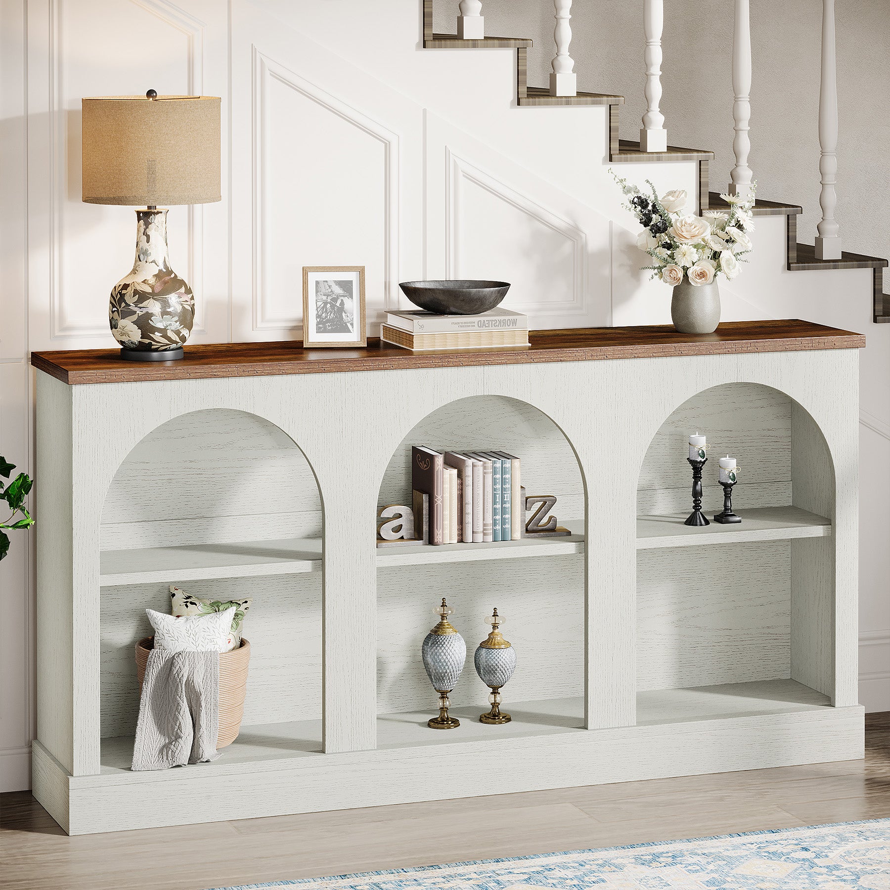 63" Console Table, Farmhouse Entryway Table with 3 Tier Storage