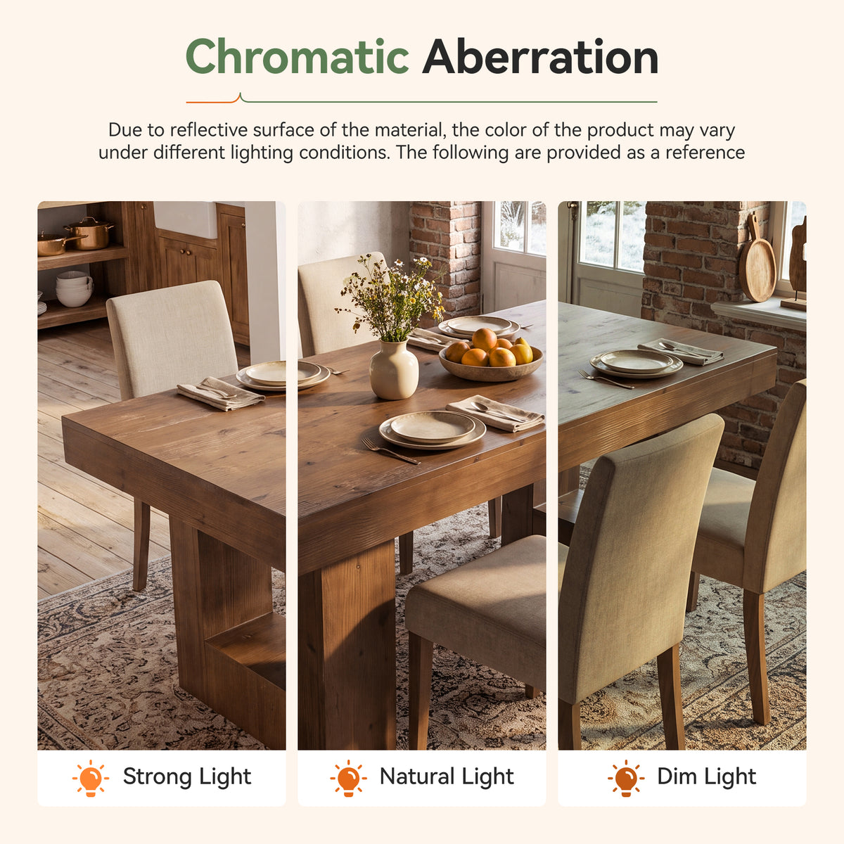 63" Solid Wood Dining Table for 4-6, Rectangular Kitchen Table with Heavy-Duty Base