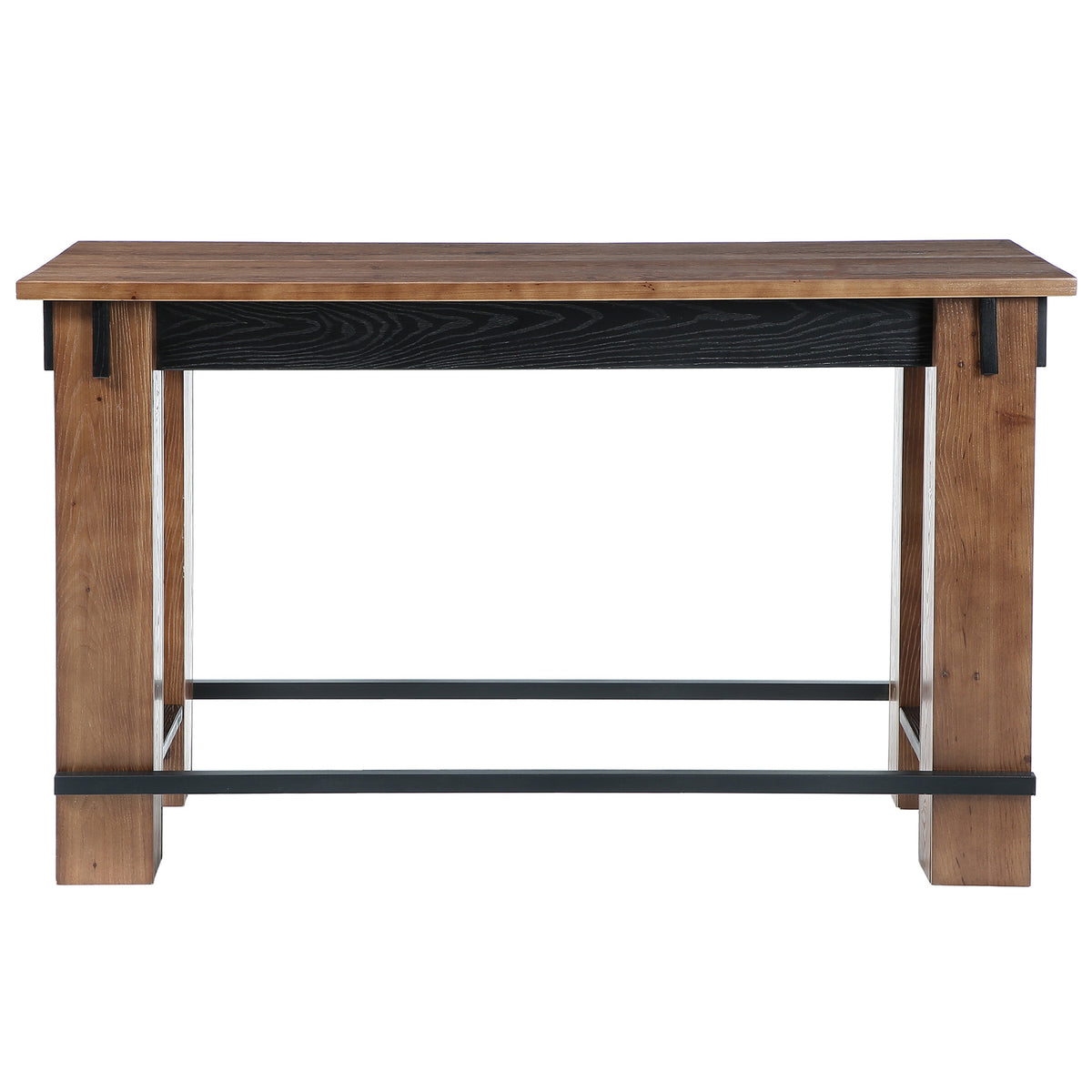 63" Farmhouse Solid Wood Bar Table, Metal Footrest, Counter Height Rectangle Pub Table