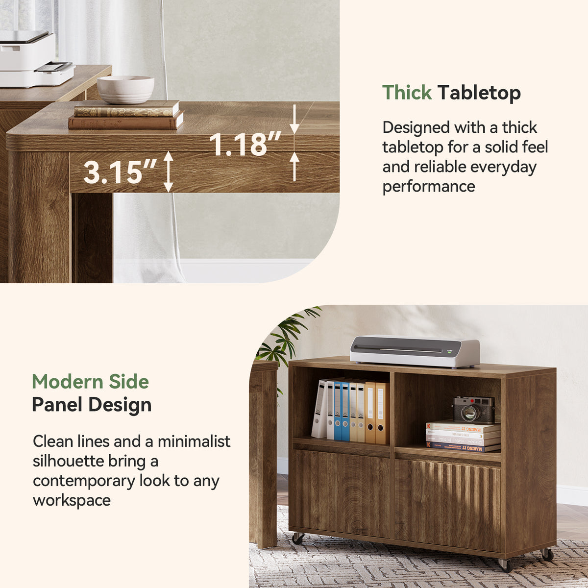 79" L-Shaped Executive Desk with Mobile File Cabinet, Modern Home Office Desk
