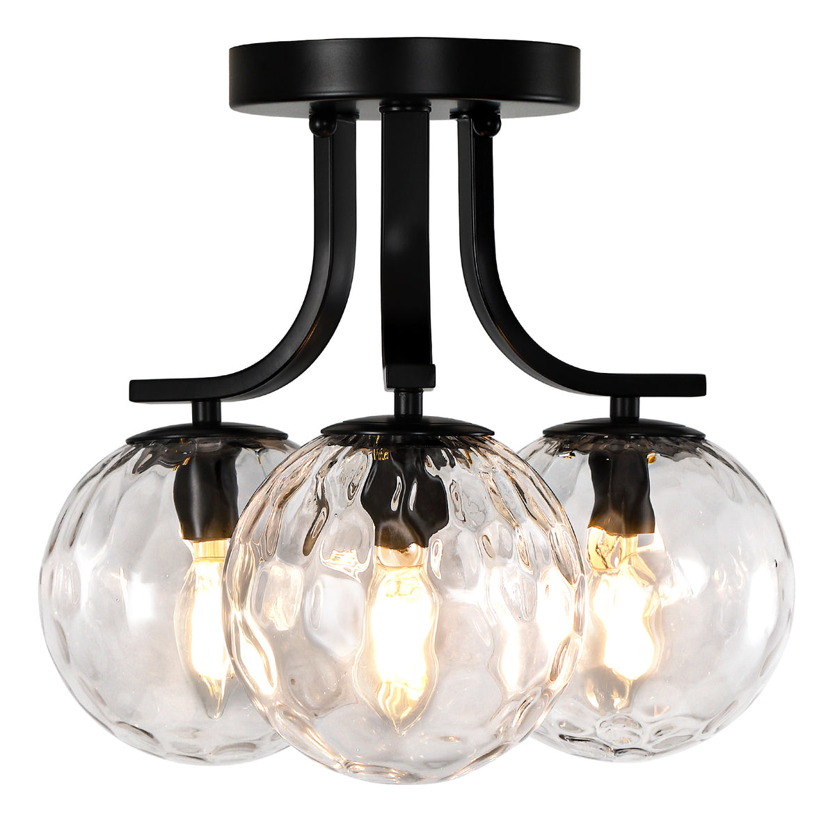3-Light Semi Flush Mount Ceiling Light with Clear Bubble Glass Globes