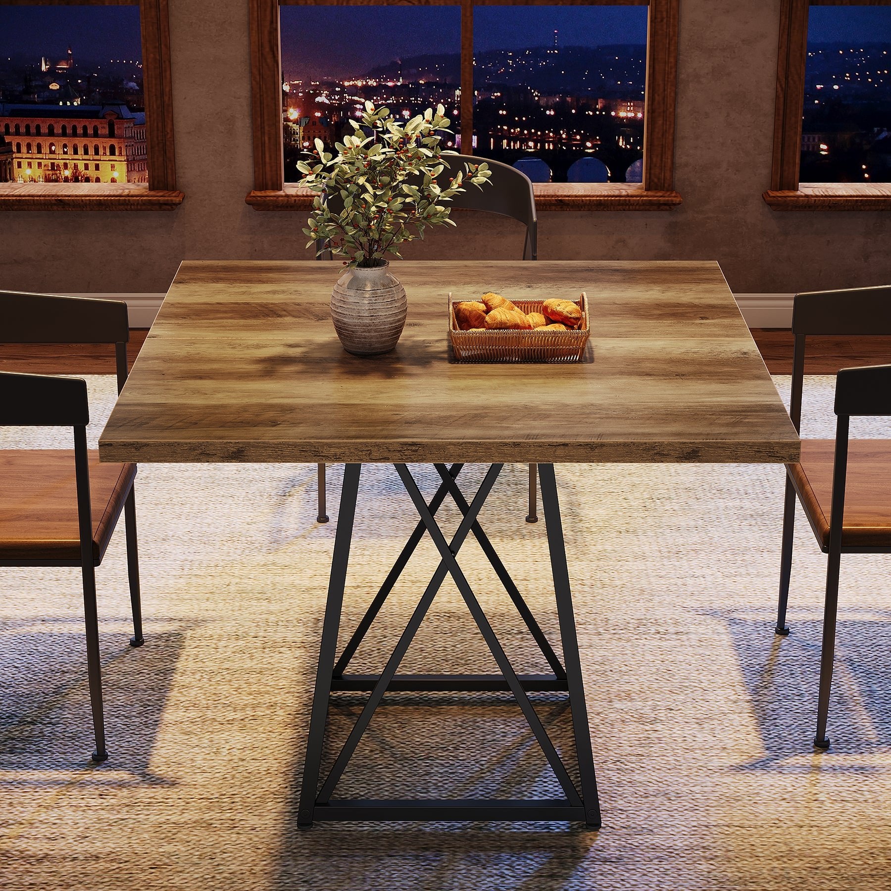 Square Dining Table for 4, 35.4" Small Kitchen Table with Metal Base