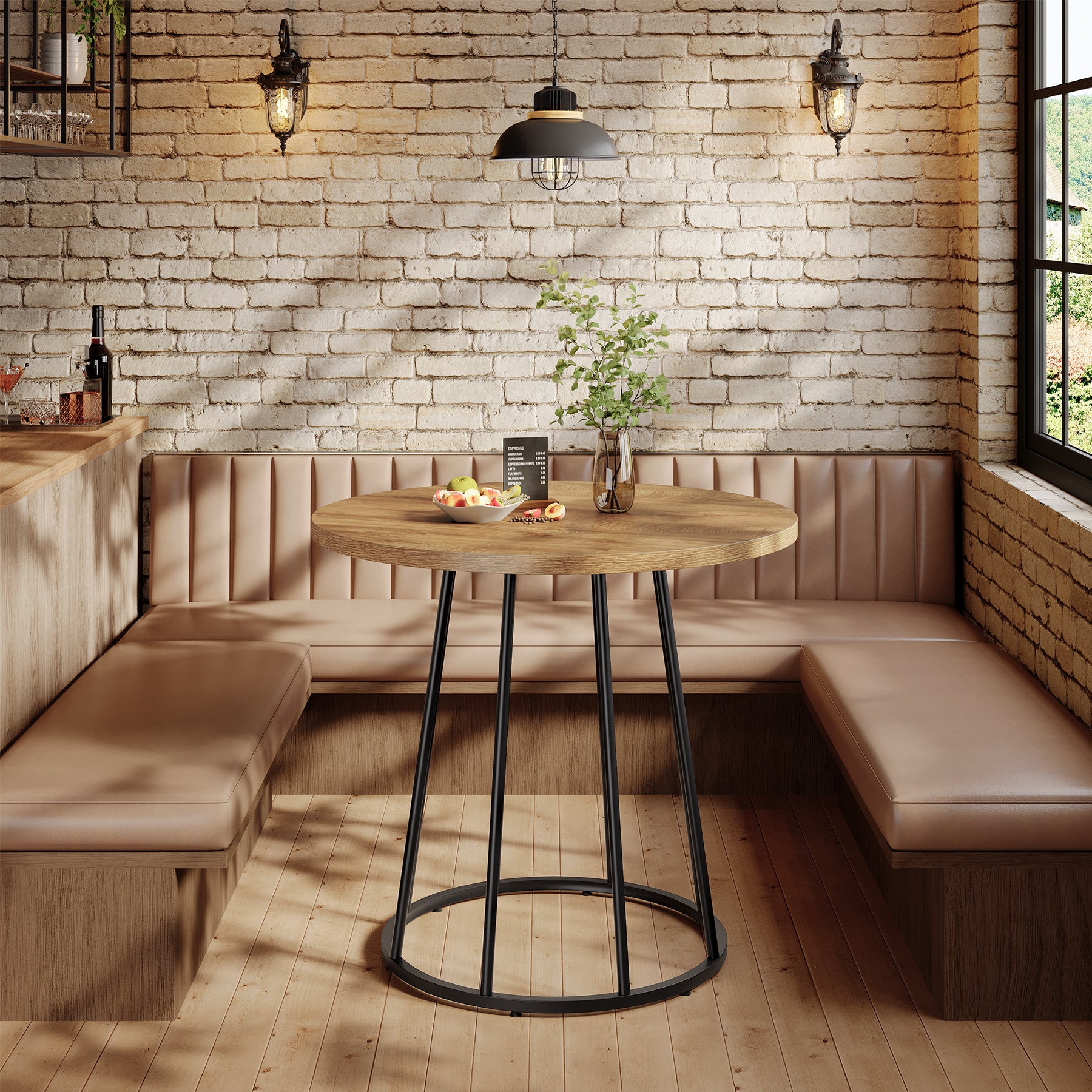 31.5" Round Dining Table For 2-4, Small Kitchen Dinner Table With Metal Base