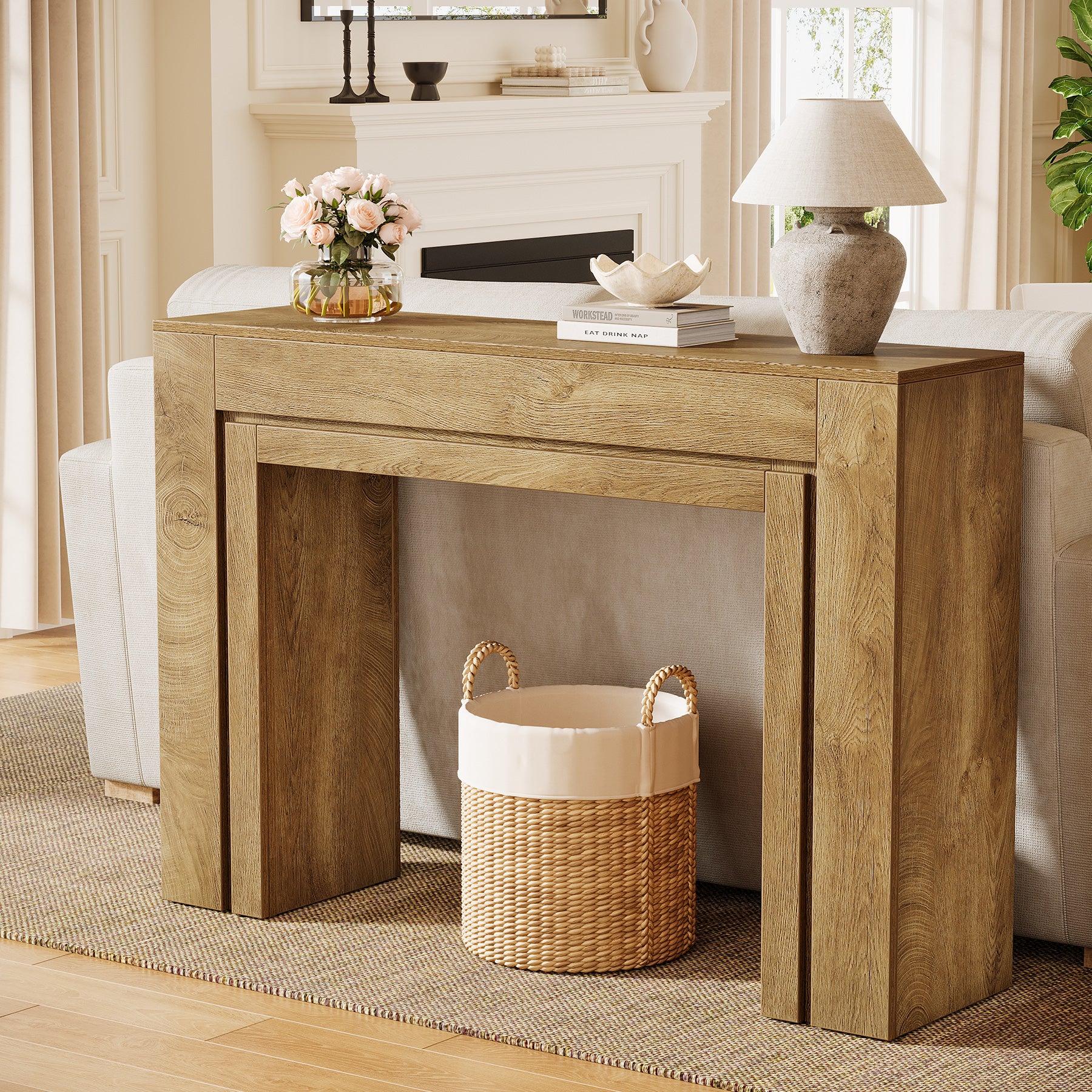 41" Modern Farmhouse Console Table, Entryway Sofa Table with Double Base for Hallway, Living Room, or Entrance