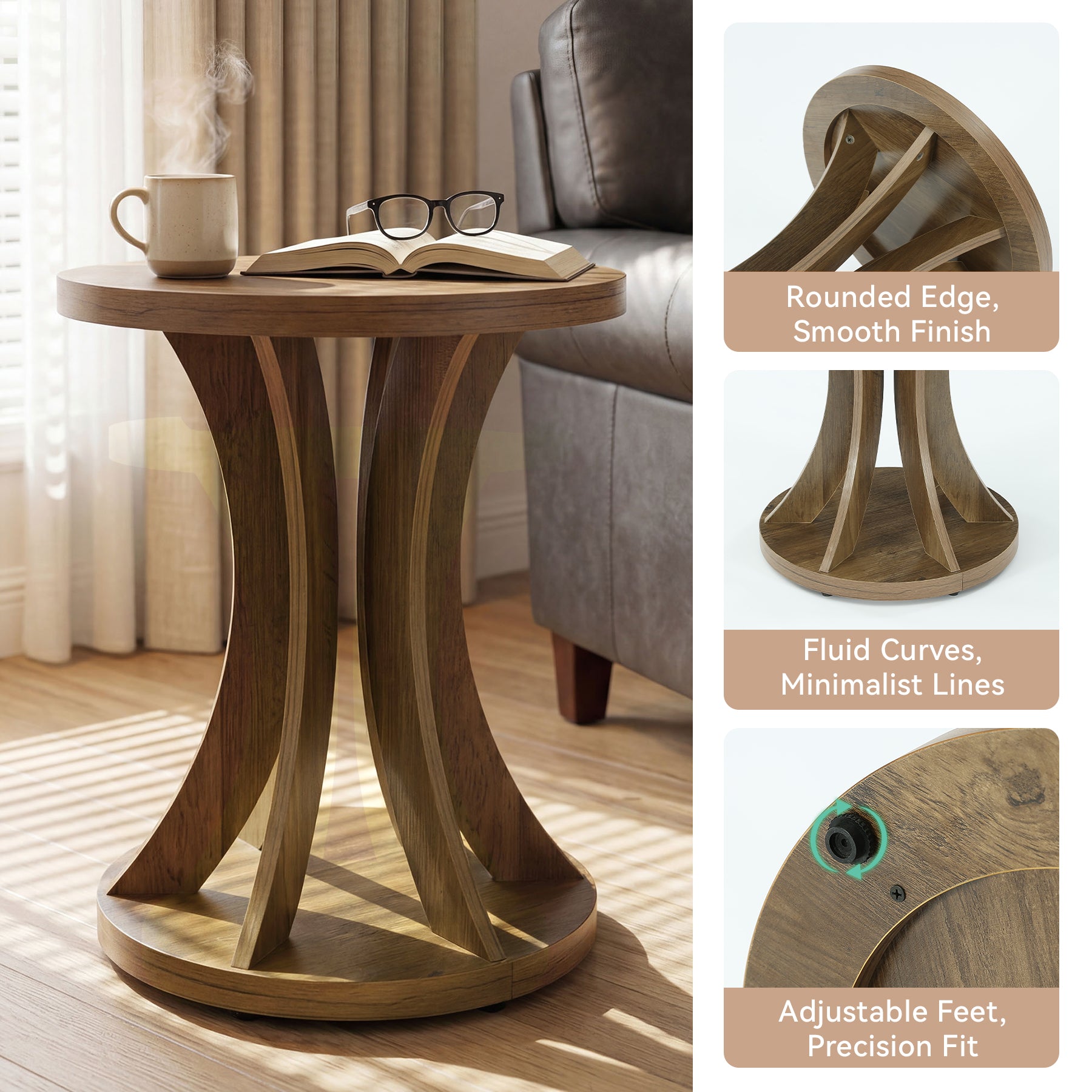 Tribesigns 17.71" Round Side Table, Farmhouse Curved End Table