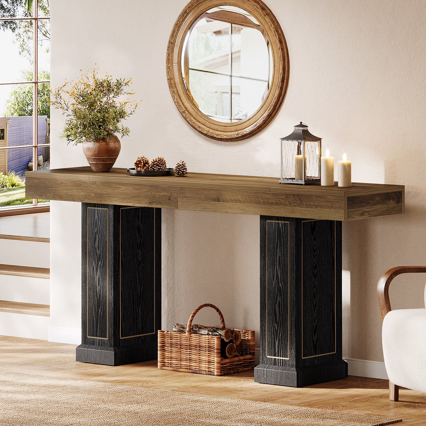 71" Extra Long Sofa Table Behind Couch, 37.4" Tall Narrow Console Table with Gold Accents