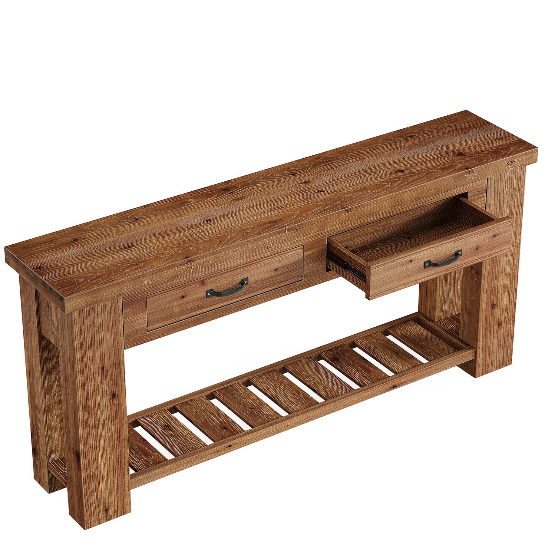 63" Solid Wood Console Table, Entryway Sofa Table with 2 Drawers and Open Slatted Shelf