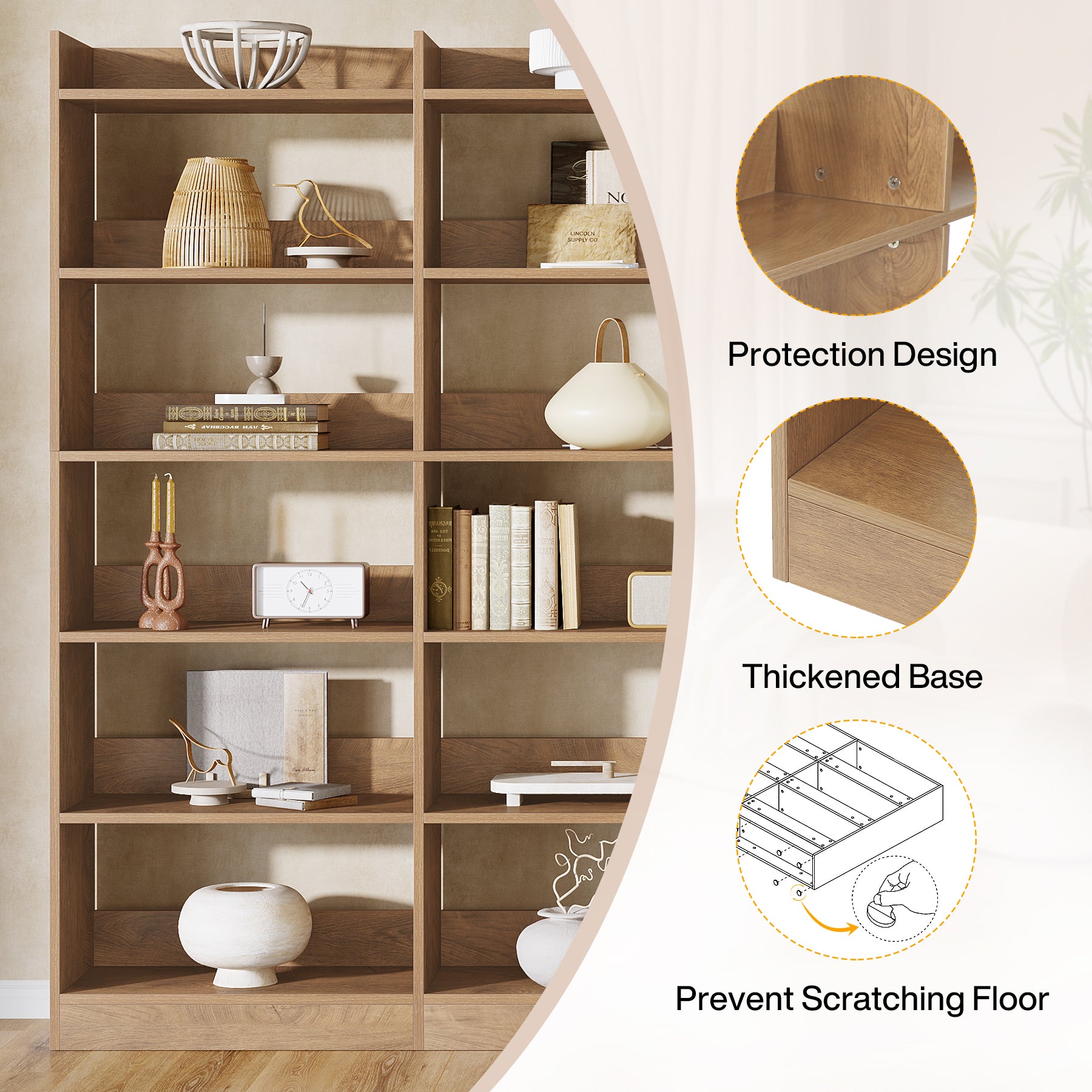 6-Tier Double Wide Bookshelf, 71" Bookcase Display Rack with Open Shelves