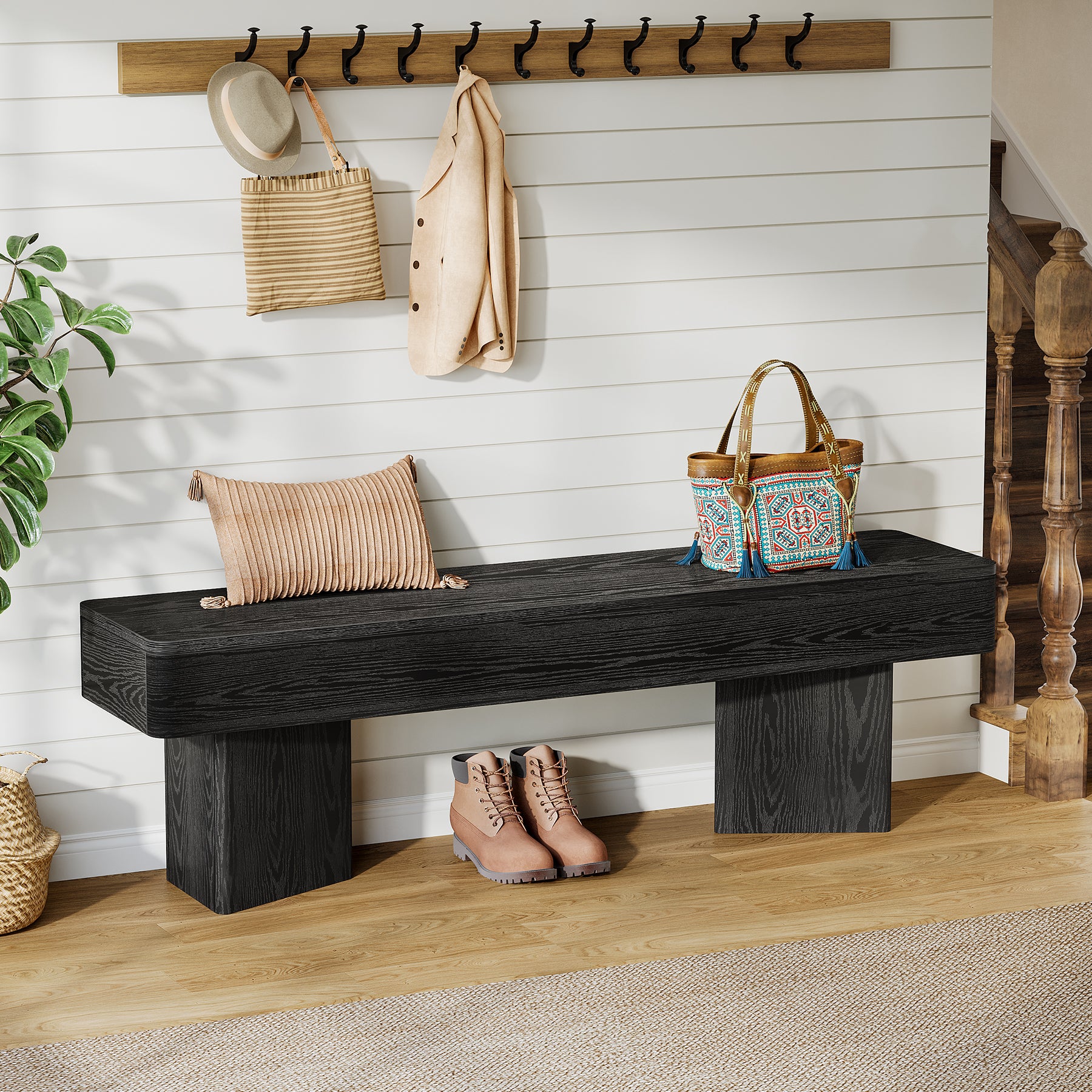 47.24" Entryway Bench, Modern Shoe Bench with Sturdy Bases