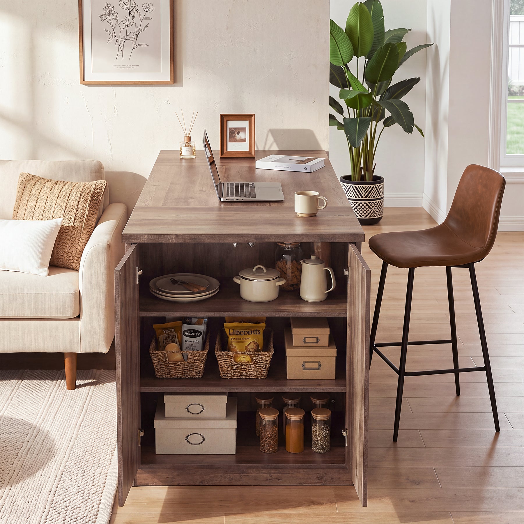 78.7" Kitchen Island with 3-Tier Storage, Farmhouse Stationary Island Table for Kitchen
