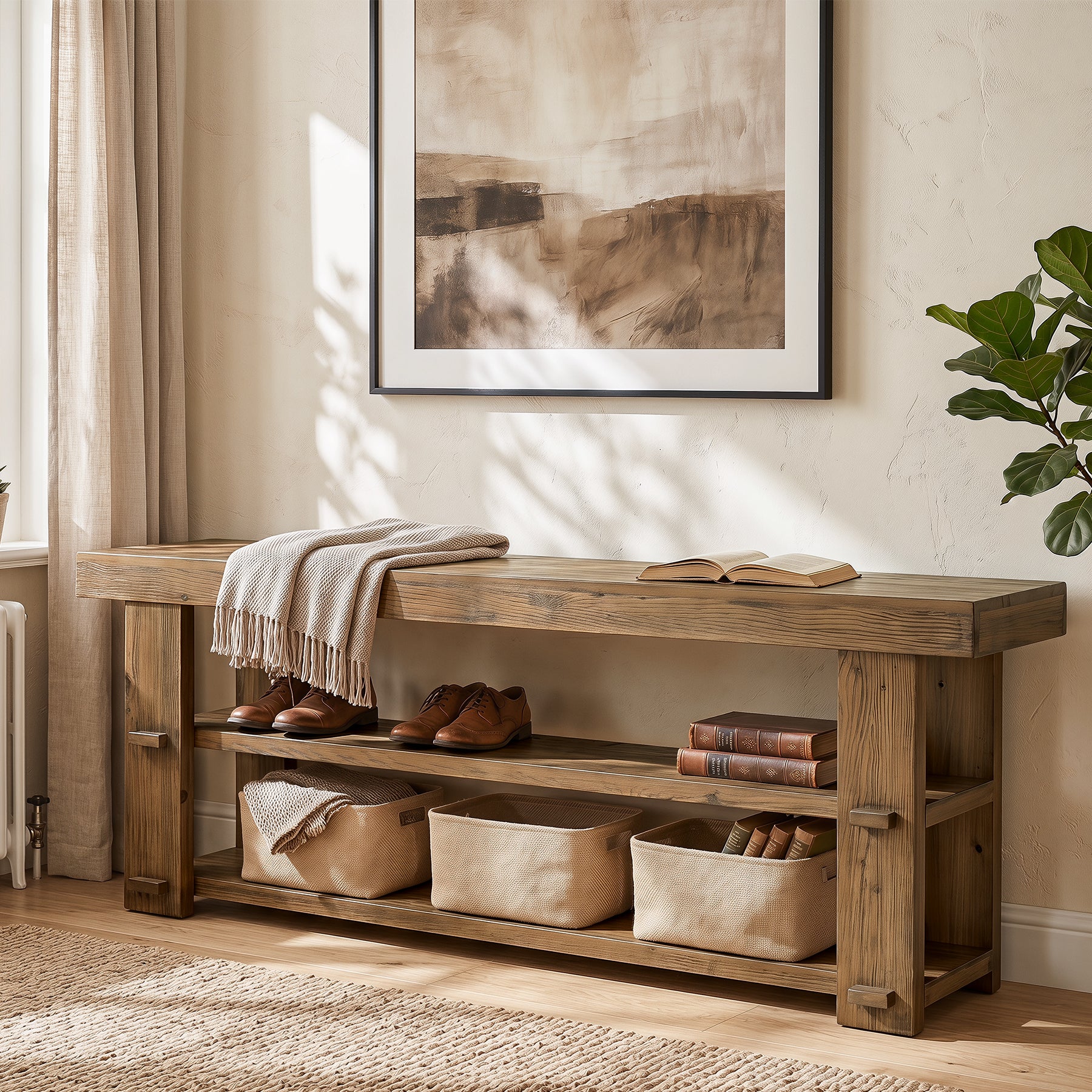 Tribesigns 55-Inch Entryway Bench, 2-Tier Shoe Storage Bench