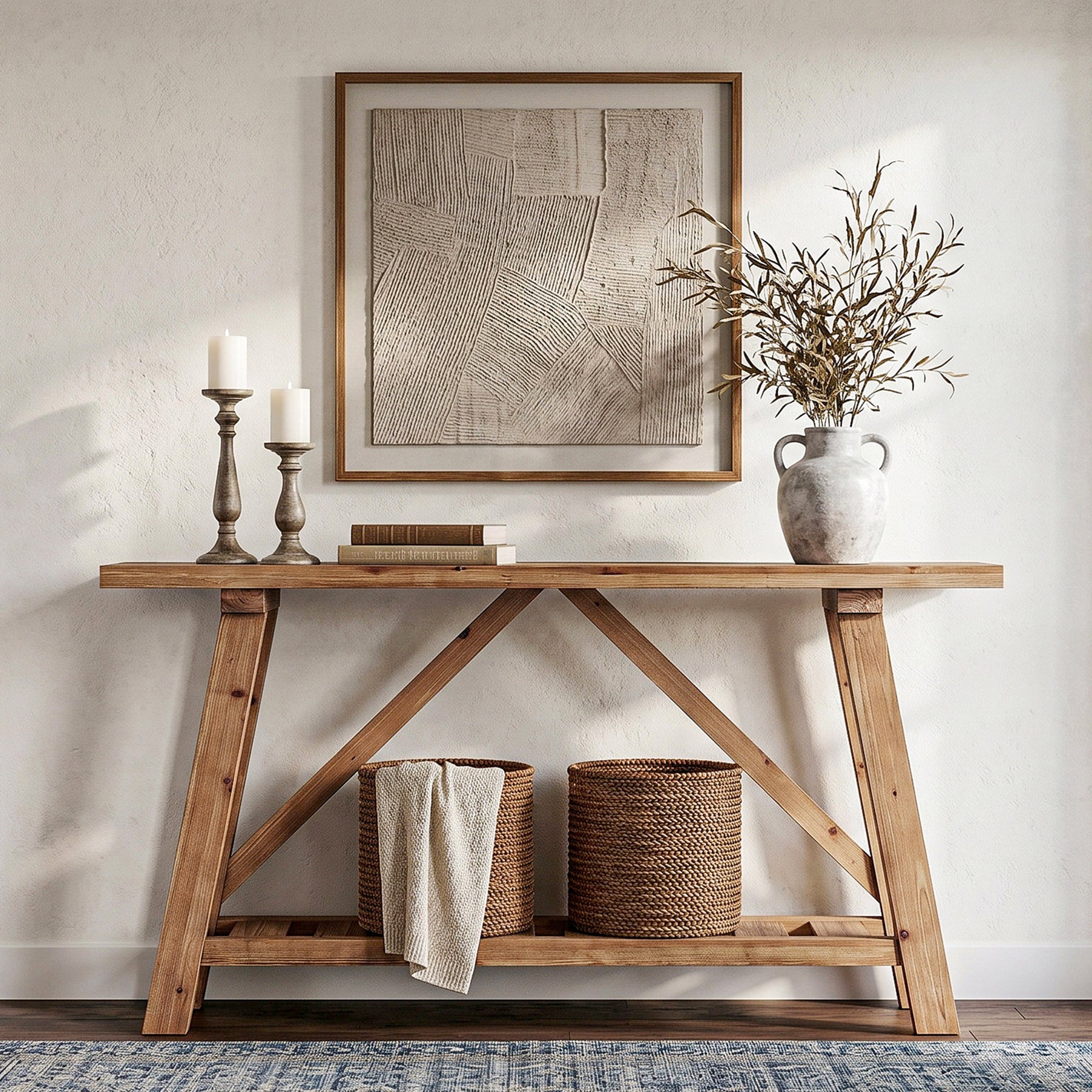 62.9" Solid Wood Console Table, Narrow Sofa Table with Storage Shelf for Entryway