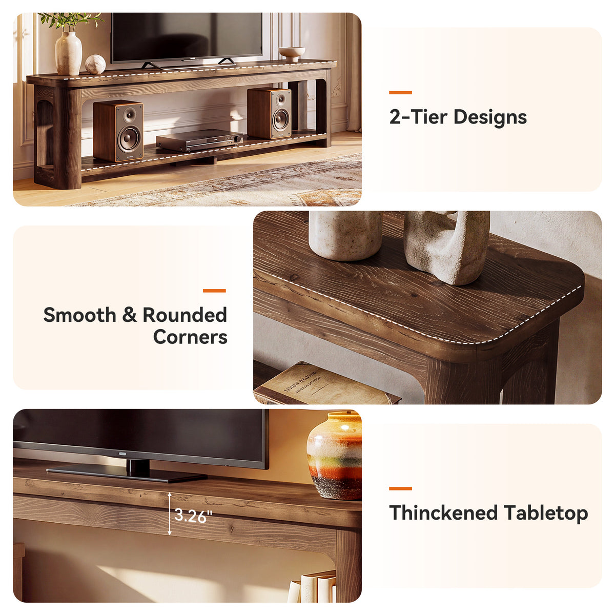 71 Inch Solid Wood TV Stand with Open Storage Shelf, Farmhouse Media Console for Living Room