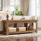 Solid Wood Console Table, 63" Sofa Entryway Table With 3 Open Shelves