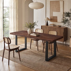63" Industrial Dining Table, Solid Wood Rectangular Kitchen Table for 4-6 People
