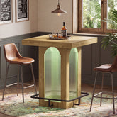 31.5" Square Bar Table, High Top Cocktail Pub Table with Led Lights for 2-4 People 3