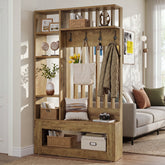 70.8"H Wall Room Divider, Freestanding Room Partition with Shelves and Coat Hooks 3