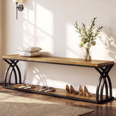 55" Industrial Entryway Bench with Shoe Storage, 2-Tier End of Bed Bench, Hallway 3