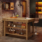 55" Farmhouse Bar Table, 3-Tier Solid Wood Bar Unit with Open Storage Shelves