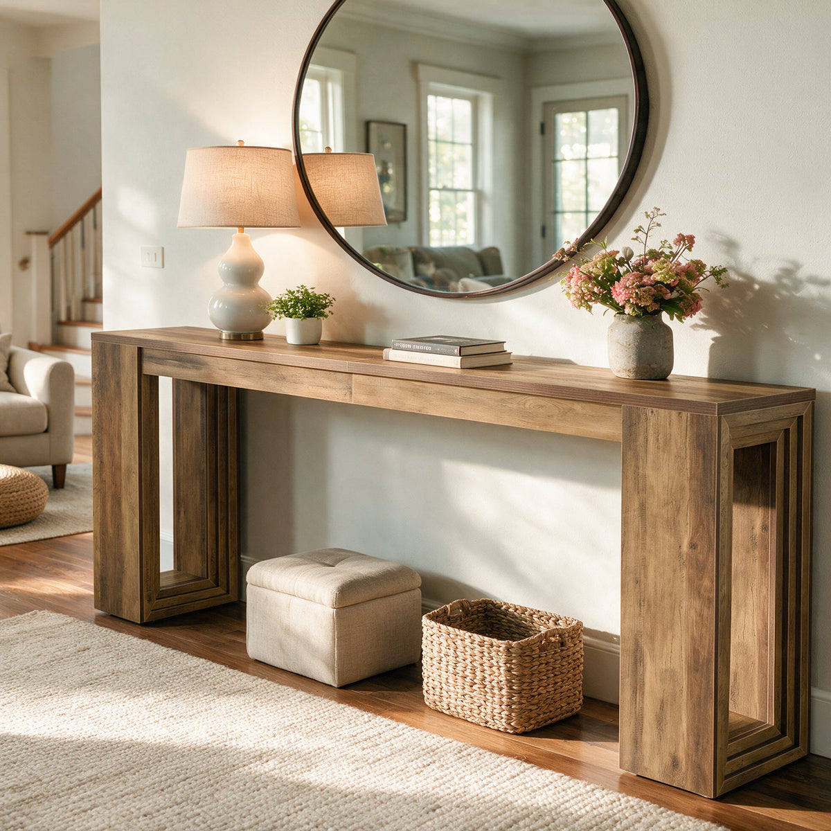87" Farmhouse Console Table for Entryway, Long Sofa Table
