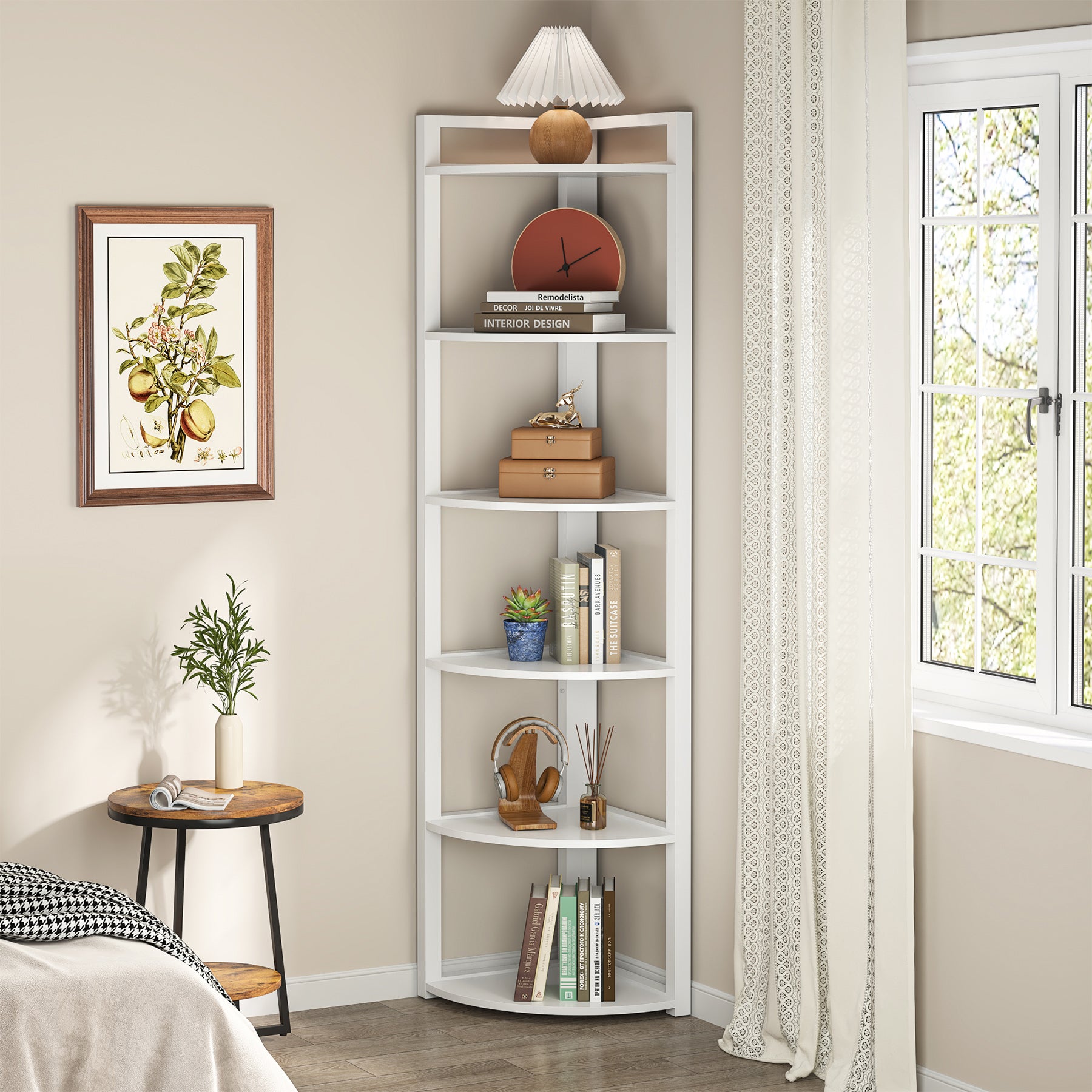 6-Tier Corner Shelf, 70.9 Inch Tall Corner Bookshelf Small Bookcase Rustic Corner Shelving Unit Storage Rack