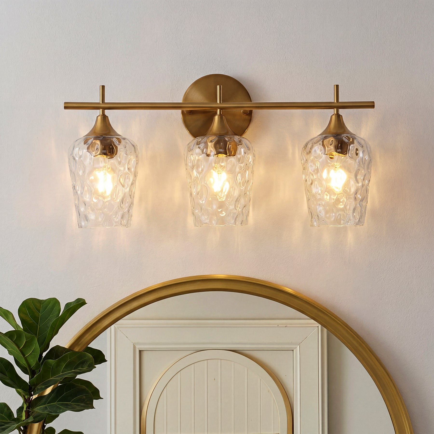 3-Light Bathroom Vanity Light, Modern Wall Sconce with Water Ripple Clear Glass Shades