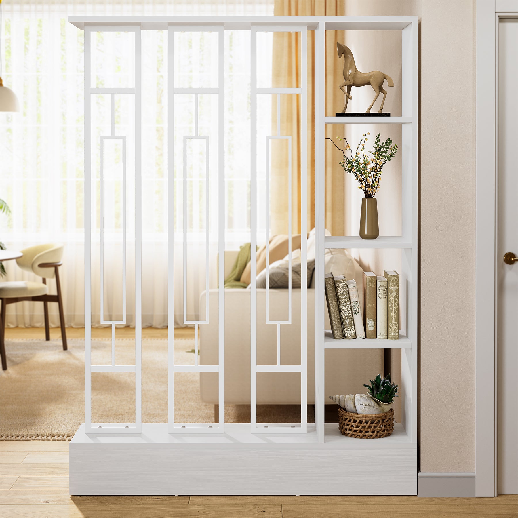 70.9" Wall Room Divider, Freestanding Wall Partition with Display Shelves
