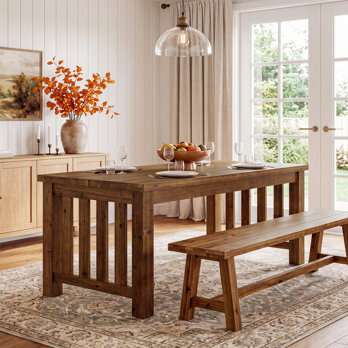 63" Farmhouse Solid Wood Dining Table for 4-6, Sturdy Legs, Kitchen Table