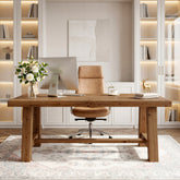 63" Farmhouse Computer Desk, Solid Wood Home Office Desk with Thick Tabletop 3