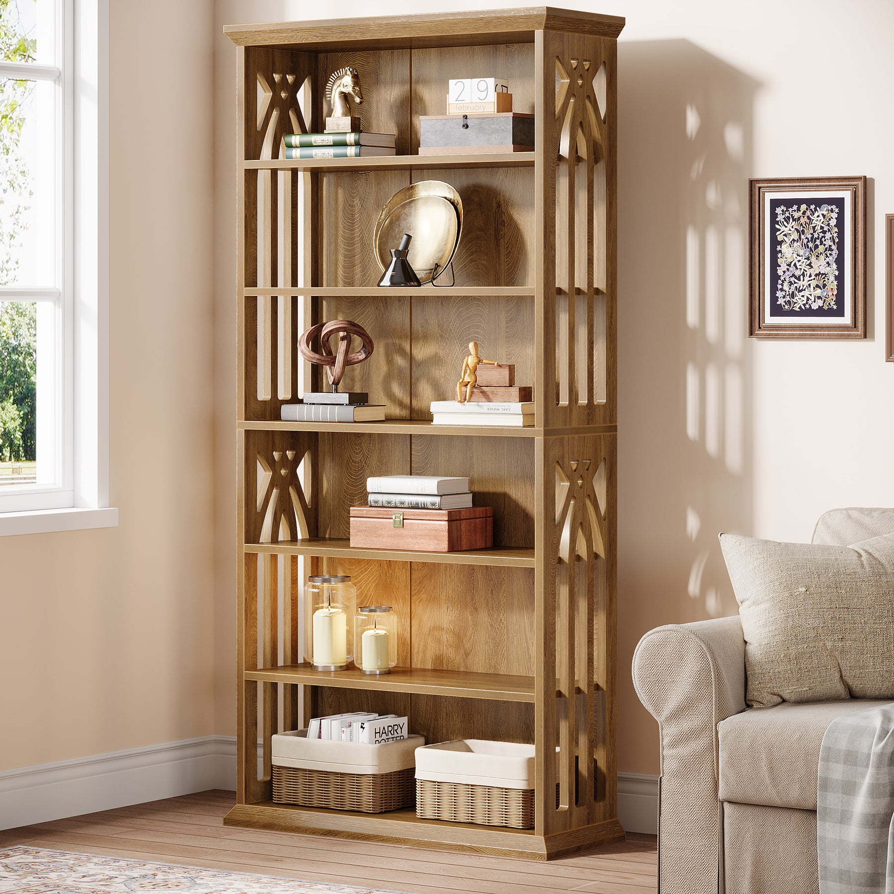 6-Tier Bookshelf, 75" Bookcase Display Shelves Storage Etagere